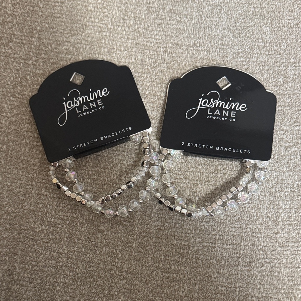Jasmine Lane Jewelry Co Silver Clear Stretch Bracelets Set of 2 - 4 bracelets - Picture 3 of 3